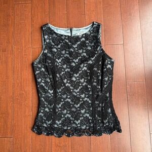 Vintage Blush by Siegel Black Lace Top w/ Silver‎ Underlay